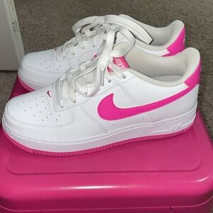 Pink and White Kids Nike Forces